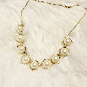 Gold Tone Pearl Statement Necklace